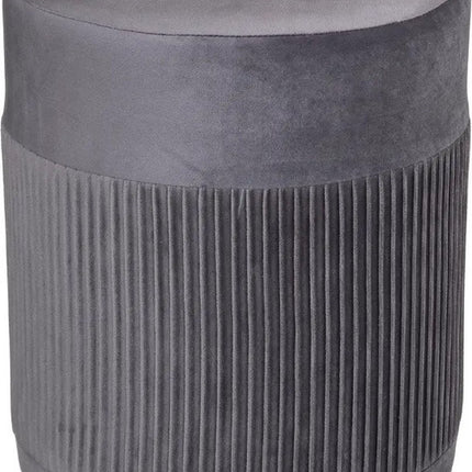 Atmosphera Poef om te zitten - hout/stof - grijs fluweel - D31 x H38 cm - bijzet stoeltjes