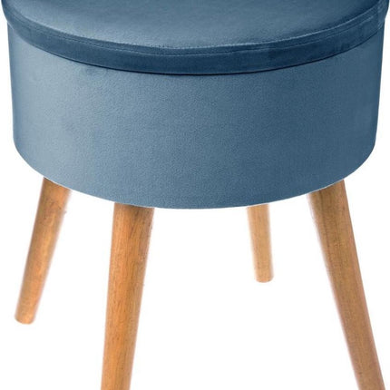 Fluwelen Kruk met Houten Poten - Blauw