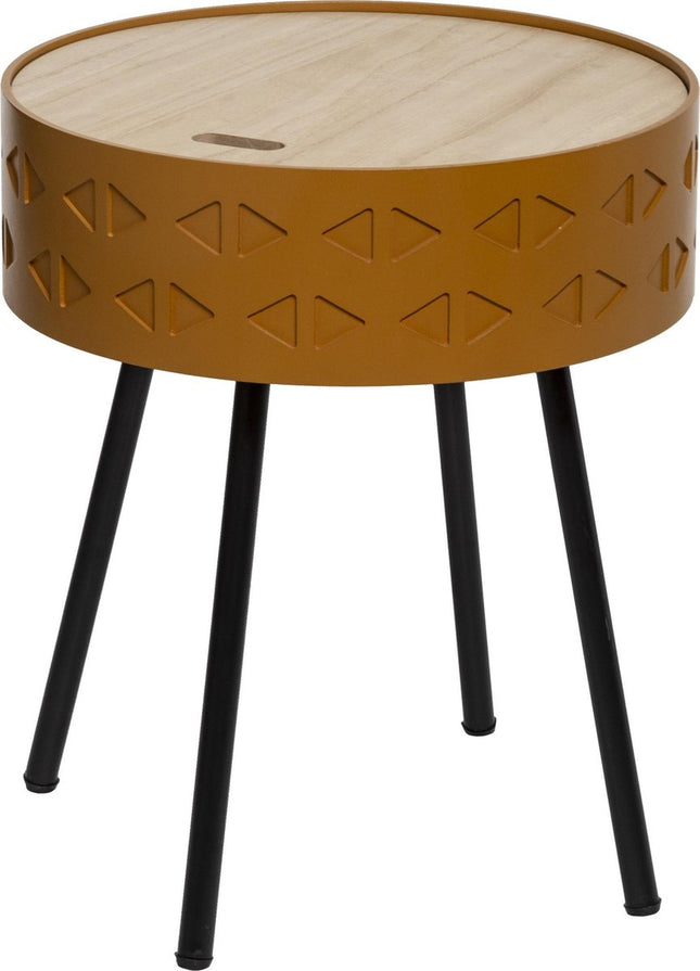 Atmosphera Scandinavische bijzettafel mosterd met opbergruimte - Dia 38.5 Hoogte 45.5 - salontafel
