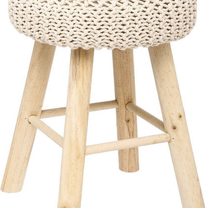 Atmosphera Ribcord krukje model Ibiza - beige - hout/stof - D31 x H43 cm - bijzet stoeltjes