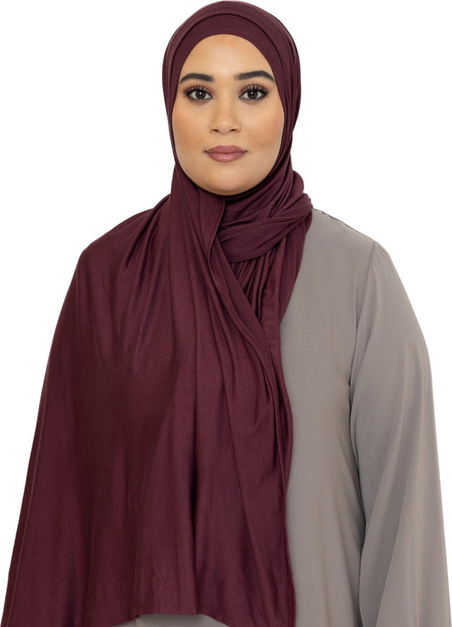 Katoen Stretch Hoofddoek - Hijab - Sjaal - Turban - Dames Hoofddoek - Islamitisch Hoofddeksel - 60x170 cm - Kleur Bordeauxrood