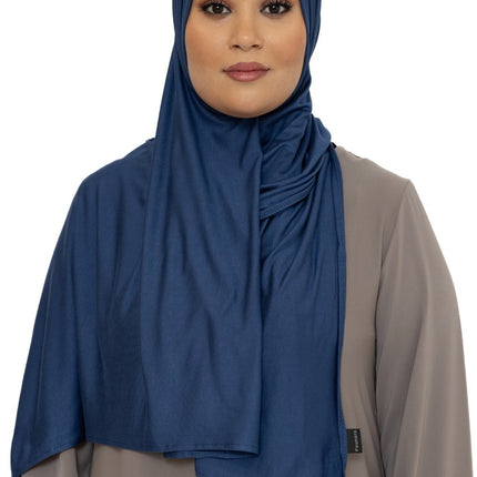 Katoen Stretch Hoofddoek - Hijab - Sjaal - Turban - Dames Hoofddoek - Islamitisch Hoofddeksel - 60x170 cm - Kleur Staalblauw