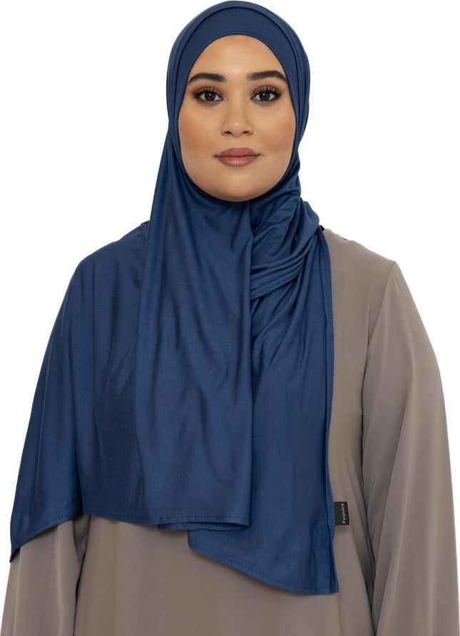 Katoen Stretch Hoofddoek - Hijab - Sjaal - Turban - Dames Hoofddoek - Islamitisch Hoofddeksel - 60x170 cm - Kleur Staalblauw