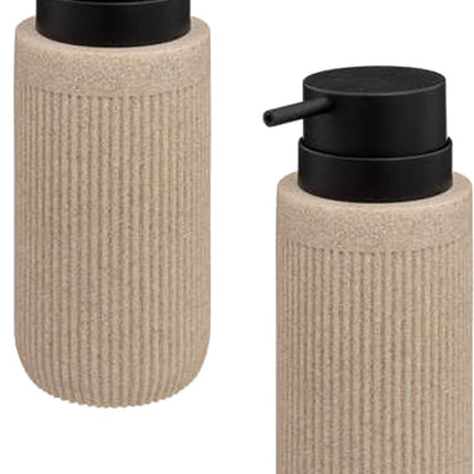 5Five Zeeppompje/zeep dispenser Onyx - 2x stuks - beige - polystone - 17 x 7 cm - 350 ml