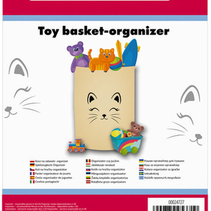 Kruzzel Toy Basket Organizer 63L - Opbergmand voor speelgoed, kleding en wassen - XL, waterdicht, vouwbaar -Beige met print