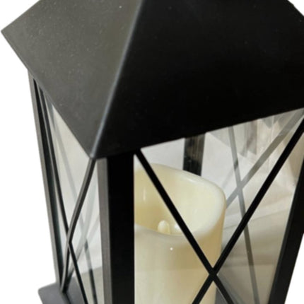 Set van 2 - Landelijke Tuinlantaarn met LED Kaars op Batterijen - Tuinverlichting / Sfeerverlichting - Zwart - Windlicht op Batterijen - Tafellamp voor Buiten met Vlameffect