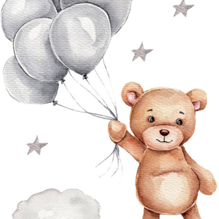 Sipo Wandsticker Beer met Ballonnen - Zelfklevende Muurdecoratie voor Kinderkamer - 67x50 cm - Kleurrijke Beer Wandsticker voor Babykamer en Peuterruimte