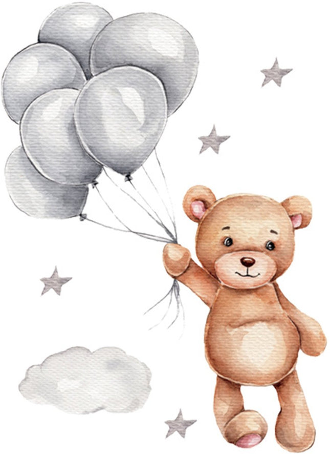 Sipo Wandsticker Beer met Ballonnen - Zelfklevende Muurdecoratie voor Kinderkamer - 67x50 cm - Kleurrijke Beer Wandsticker voor Babykamer en Peuterruimte