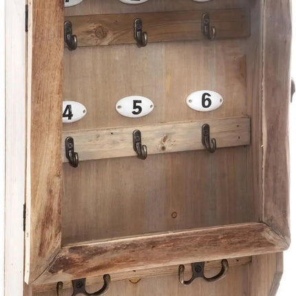 Sleutelkastje/sleutelhouder hout/glas naturel 27 x 9 x 38 cm - Geschikt voor 10 sleutels/sleutelbossen