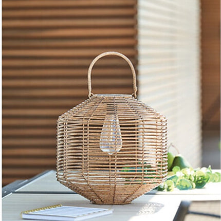 Atmosphera Solar tuin lantaarn - naturel - rotan kunststof - 30 x 30 cm - buiten - Led licht