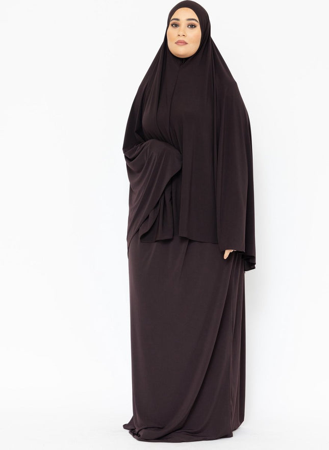 Khimaar Premium Jersey- Bruin- Gebedskleding Dames - Eid- Islamitische Kleding - Khimar - Jilbab - Vrouw - Abaya - OneSize - Bruin
