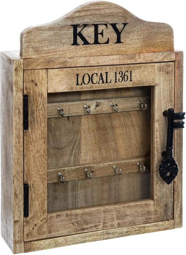 Sleutelkastje/sleutelhouder mangohout/glas naturel 30,3 x 8,7 x 39,5 cm - Geschikt voor 10 sleutels/sleutelbossen