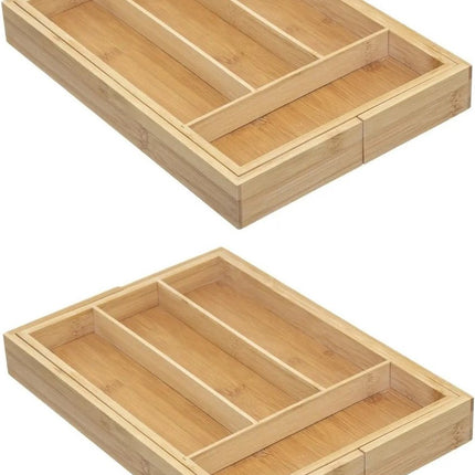 Set van 2x stuks 5five bestekbak - uitschuifbaar - 4 tot 6-vaks - bamboe - 35 x 25 cm - keuken organizer