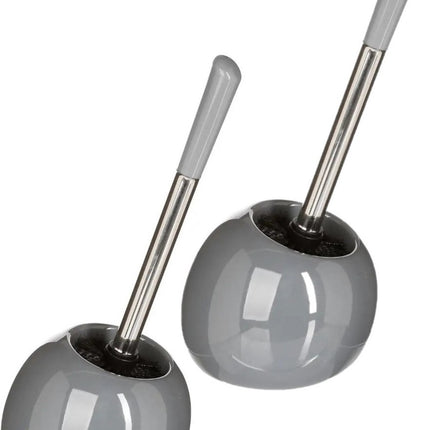 2x 5five wc-/toiletborstel met houder rond - grijs glans - keramiek - 36 cm