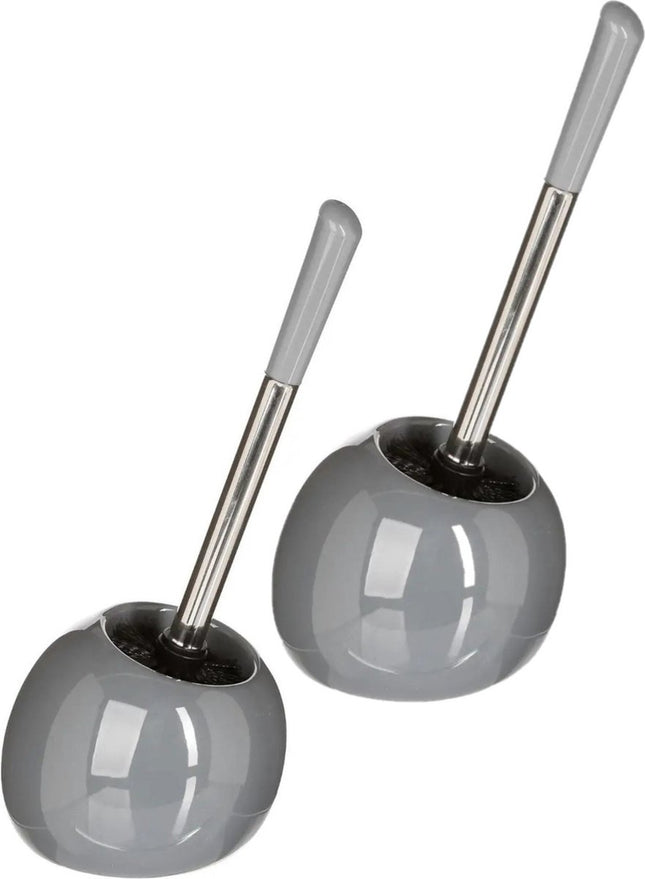 2x 5five wc-/toiletborstel met houder rond - grijs glans - keramiek - 36 cm
