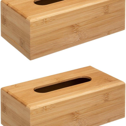 5Five - tissuedoos/box bruin 25 x 13 x 8 cm bamboe hout - set 2x stuks