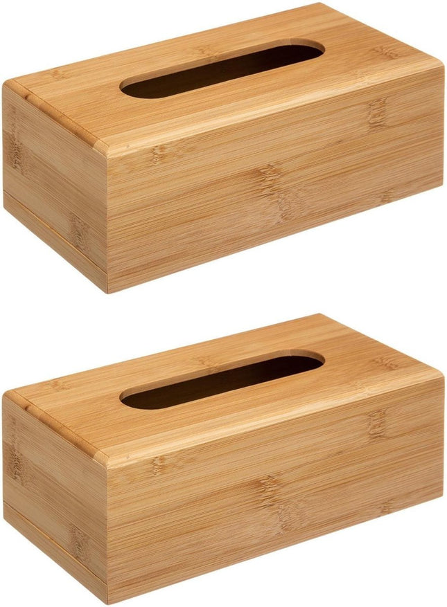 5Five - tissuedoos/box bruin 25 x 13 x 8 cm bamboe hout - set 2x stuks