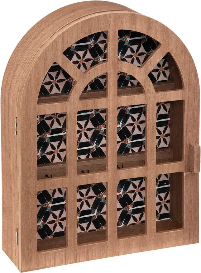Atmosphera Sleutelkastje Classic Window - mdf/glas - lichtbruin - 27 x 36 cm - Klassieke boog raam - staand of muur bevestiging