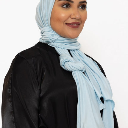 Katoen Stretch Hoofddoek - Hijab - Sjaal - Turban - Dames Hoofddoek - Islamitisch Hoofddeksel - 60x170 cm - Kleur Babyblauw