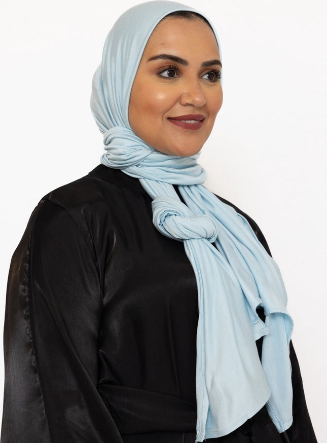 Katoen Stretch Hoofddoek - Hijab - Sjaal - Turban - Dames Hoofddoek - Islamitisch Hoofddeksel - 60x170 cm - Kleur Babyblauw