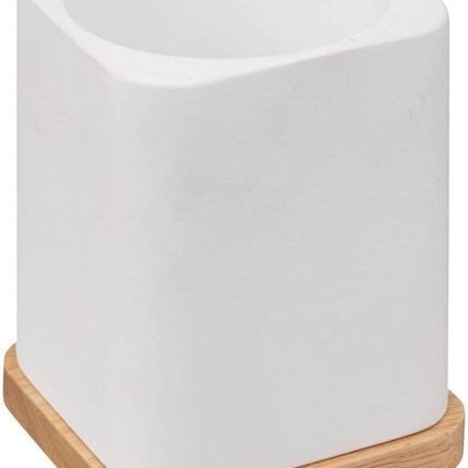 5Five toiletborstel/WC-borstel in houder - wit - 36 x 9 cm - bamboe/kunststeen - badkamer