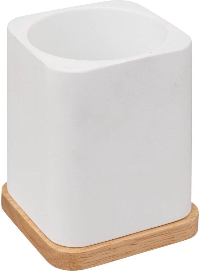5Five toiletborstel/WC-borstel in houder - wit - 36 x 9 cm - bamboe/kunststeen - badkamer