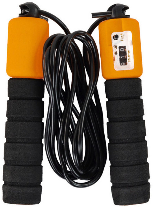 Springtouw met Sprongenteller - Instelbaar Fitness Springtouw 280 cm - Zwart en Oranje - Voor Cardio, Vetverbranding en Conditie - Springtouw met Teller - Jumpteller