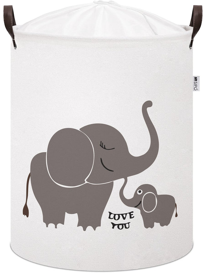 Sipo Speelgoedmand Olifant - Katoenen Opbergmand voor Speelgoed - Met Opdruk "Love You" - 43 Liter - 35x35x45 cm - Wasmand - Opbergmand - Multifunctioneel