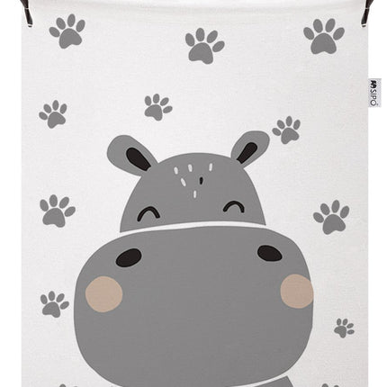 Nijlpaard Speelgoedopbergmand - Katoenen Opbergbox met Trekkoord - Kinderwasmand - 43 Liter - 35x35x45 cm - Opbergmand - Kledingmand - Sipo