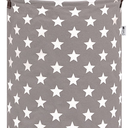 Grijze Speelgoedopbergmand met Sterren - Katoenen Wasmand voor Kinderen - Opbergbox met Trekkoord - 43 Liter - 35x35x45 cm - Kledingmand - Sipo