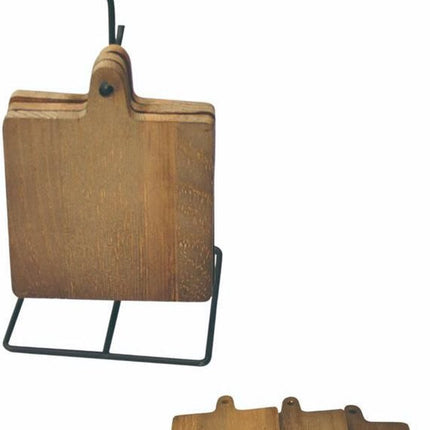 Houten vierkanten onderzetters op metalen houder 10.5 x 10.5 cm