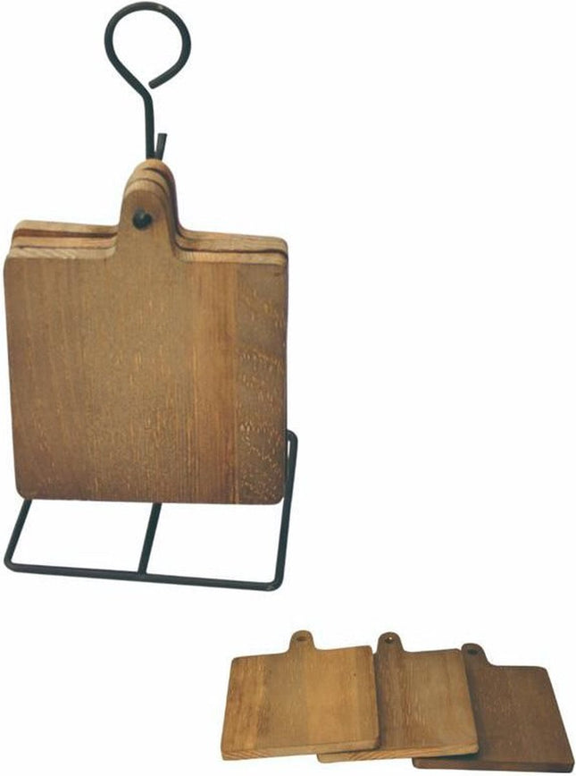 Houten vierkanten onderzetters op metalen houder 10.5 x 10.5 cm