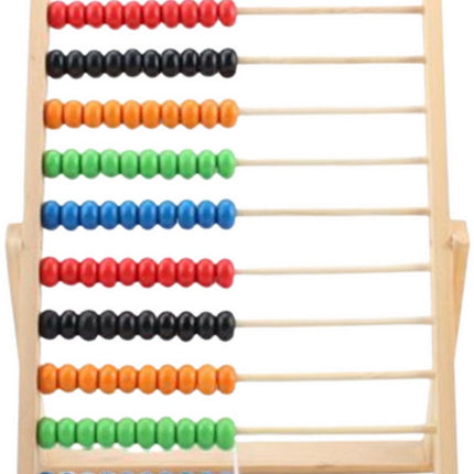 Houten Rekenrek Abacus met 100 Kleurrijke Kralen - 10 Rijen - Educatief Rekenhulpmiddel voor Kinderen - 30 x 22 cm - Houten Telraam - Leren Tellen