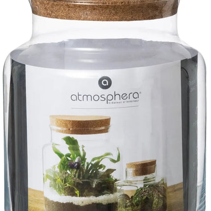 Atmosphera Pot/vaas van glas voor planten ecosysteem - deksel van kurk - D18 x H21 cm - terrarium