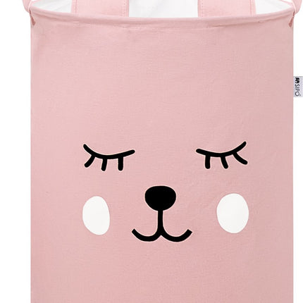 Roze Speelgoedopbergmand met Teddy Beer Gezicht - Katoenen Opbergbox met Trekkoord - Kinderwasmand - 43 Liter - 35x35x45 cm - Sipo - Speelgoedmand