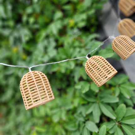 Atmosphera Solar tuin lantaarns lichtsnoer - naturel - rotan kunststof - 335 cm - buiten - Led licht