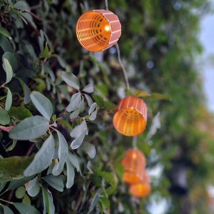 Atmosphera Solar tuin lantaarns lichtsnoer - naturel - rotan kunststof - 335 cm - buiten - Led licht