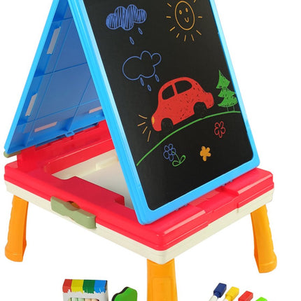 Leantoys 3-in-1 Magnetisch Krijtbord Blauw - Schoolbord met Stoel en Spelletjestafel - Educatief Speelgoed 3+ - Tafel voor Spelletjes en Krijtbord - Multifunctioneel Speelgoed - Educatief Speelgoed - Whiteboard - Magnetisch bord