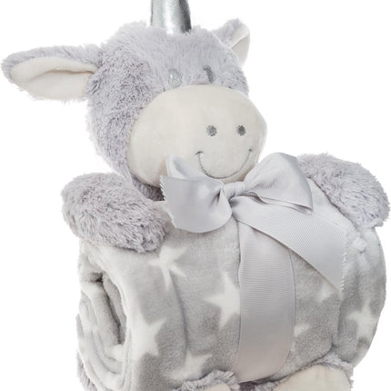 Atmosphera Pluche eenhoorn met deken grijs - Kraamcadeau - Plaid - Knuffel - Baby -  Extra zacht