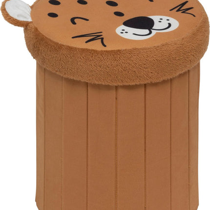 Atmosphera Luipaard Opvouwbare Poef - Opberger - Ø30xH38cm - Bruin