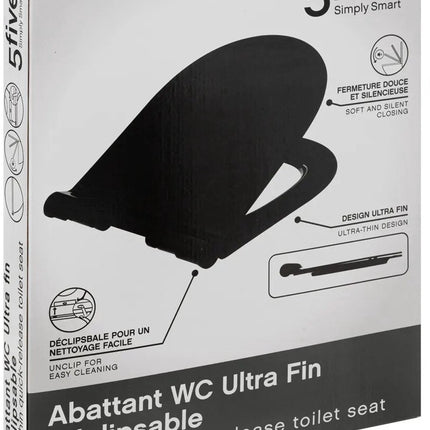 5Five Toiletbril Brilliant - zwart - kunststof - universeel model - soft close systeem