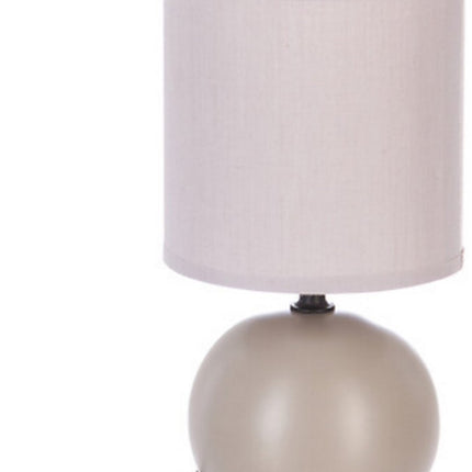 Taupe Keramische Ball Tafellamp | E14 Nachtlamp | Stoffen Kap | Ø13 x H25 cm | Bureaulamp | Ceramic Ball Lamp