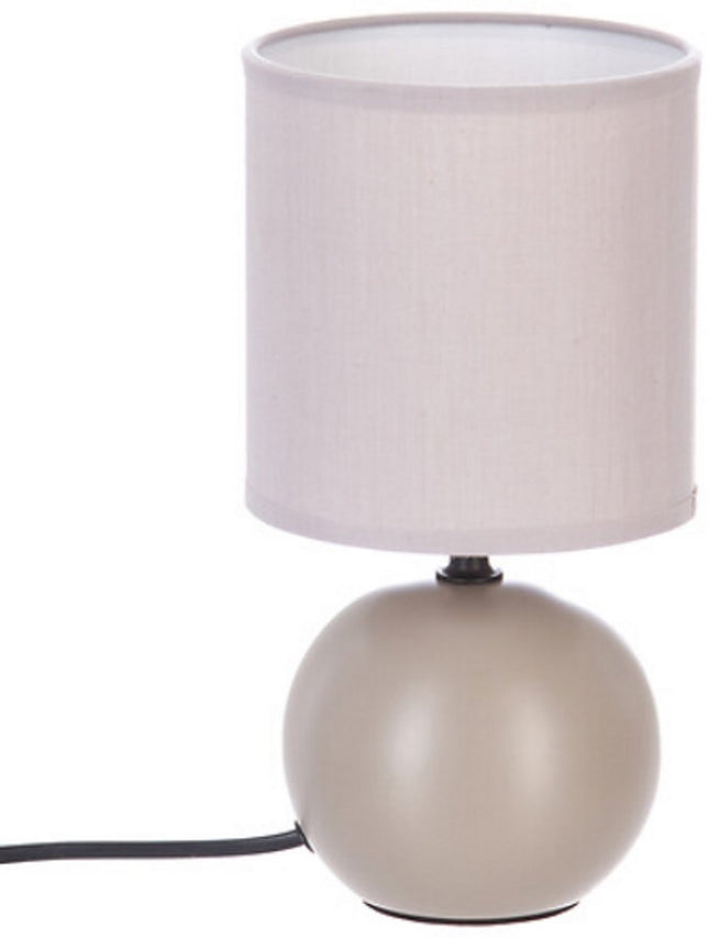 Taupe Keramische Ball Tafellamp | E14 Nachtlamp | Stoffen Kap | Ø13 x H25 cm | Bureaulamp | Ceramic Ball Lamp