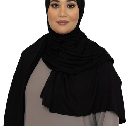 Katoen Stretch Hoofddoek - Hijab - Sjaal - Turban - Dames Hoofddoek - Islamitisch Hoofddeksel - 60x170 cm - Kleur Zwart