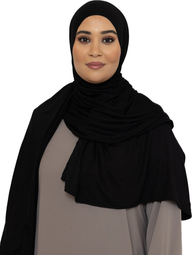 Katoen Stretch Hoofddoek - Hijab - Sjaal - Turban - Dames Hoofddoek - Islamitisch Hoofddeksel - 60x170 cm - Kleur Zwart