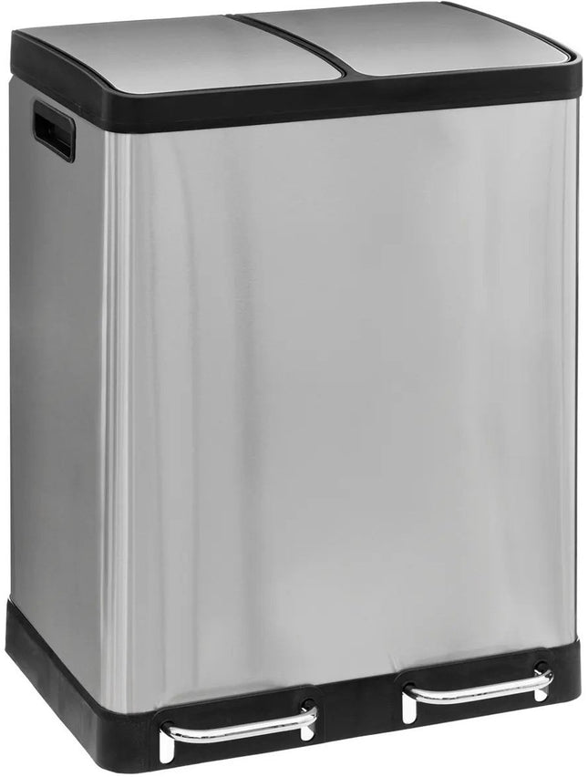 5Five Dubbele Prullenbak/pedaalemmer Ariane - zilver - rvs metaal - 2 x 30 liter - 49 x 40 x 67cm - keuken