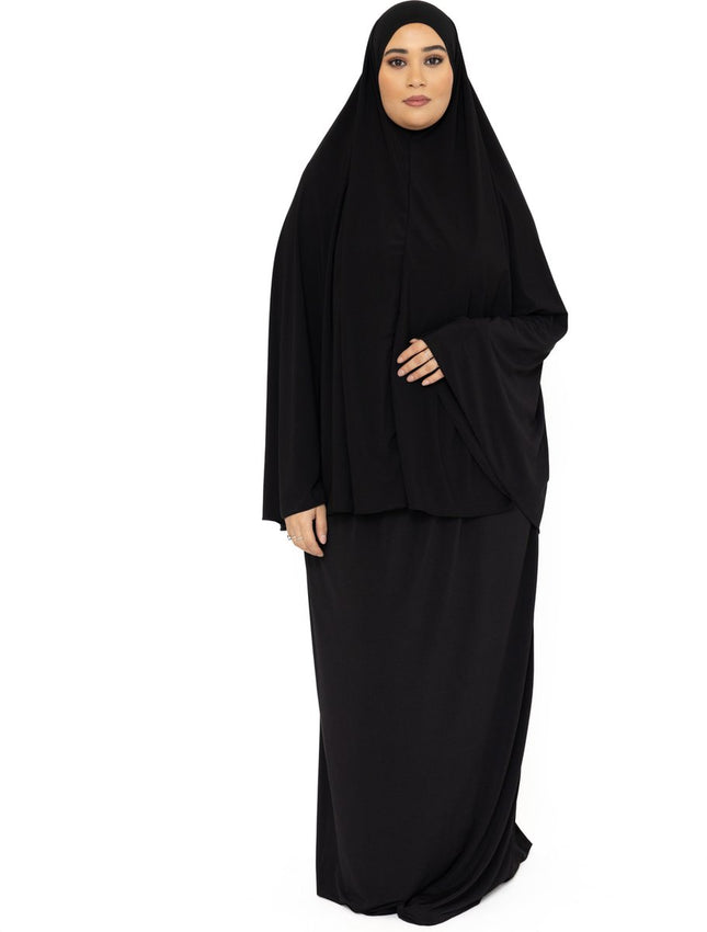 Khimaar Premium Jersey- Zwart - Gebedskleding Dames - Eid- Islamitische Kleding - Khimar - Jilbab - Vrouw - Abaya - OneSize - Zwart