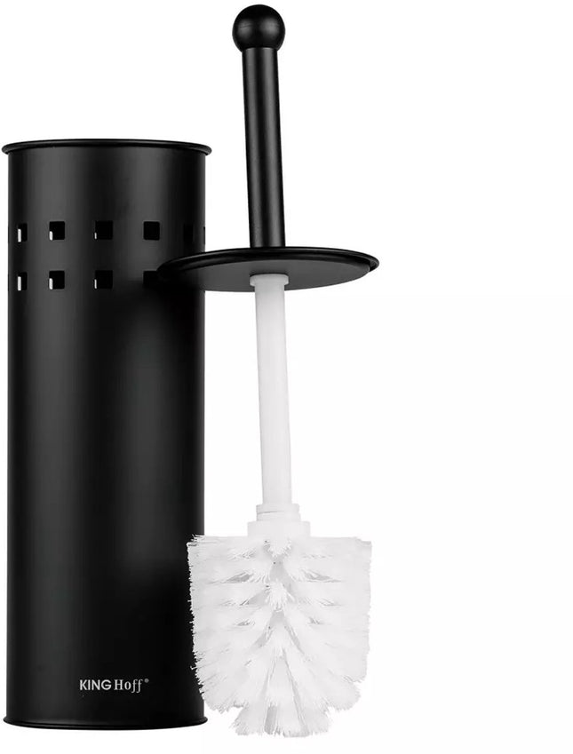 Kinghoff Toiletborstel met Houder - Zwart - Roestvrij Staal - 10 x 39,5 cm - Staand