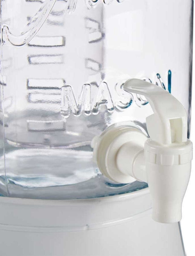 Glazen drankdispenser/limonadetap met witte kleur dop/tap 3.8 liter - Tapkraantje - 21 x 38 cm