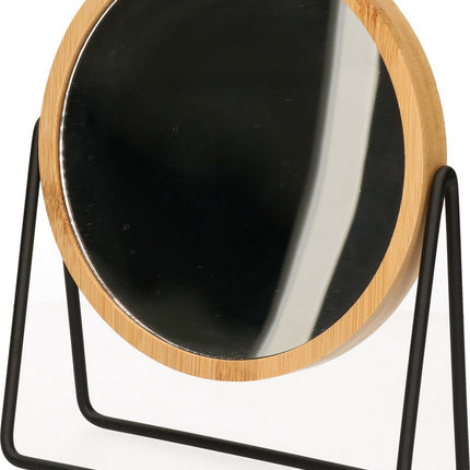 5Five make-up spiegel - 3x zoom - bamboe/hout - 17 x 20 cm - lichtbruin/zwart - dubbelzijdig